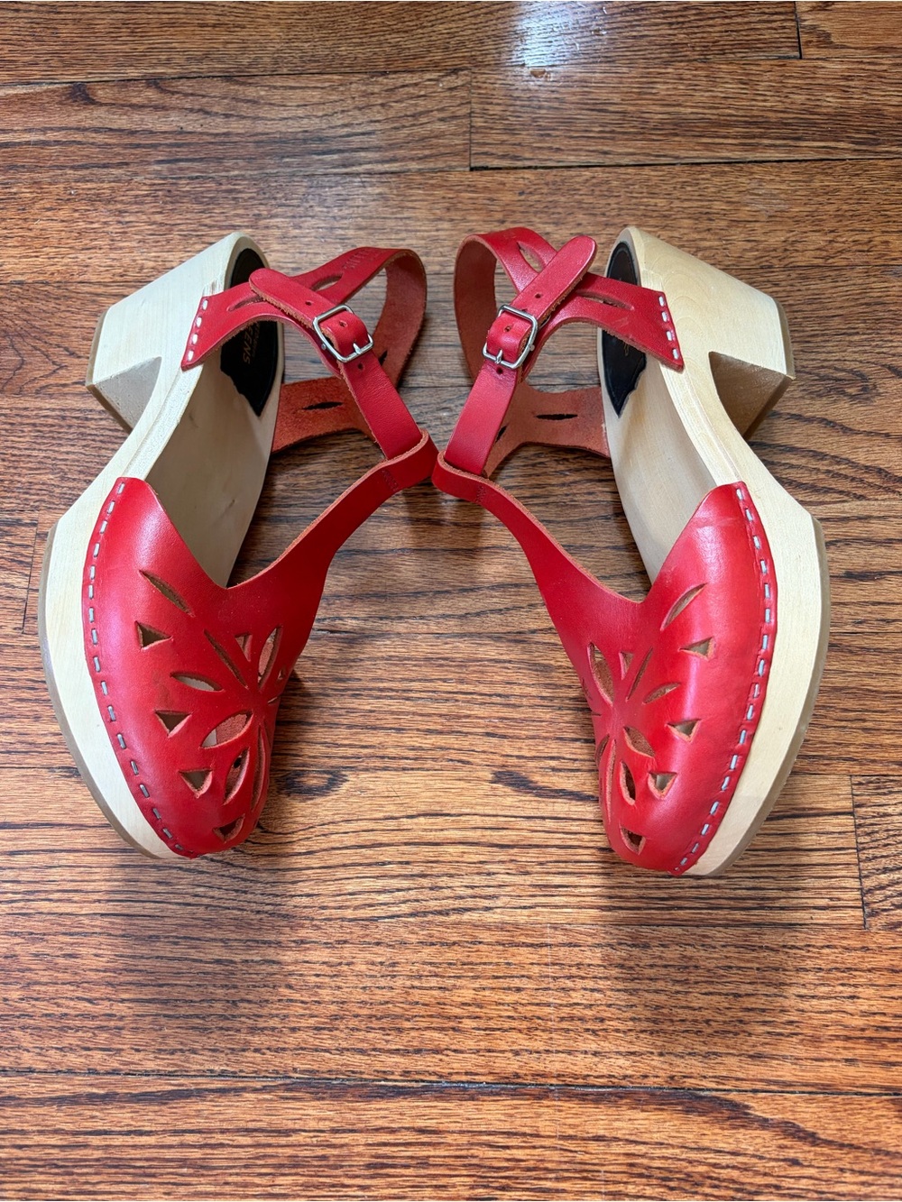 Swedish Hasbeens women's lacy platform sandal clogs red EU 41 - Picture 7 of 12